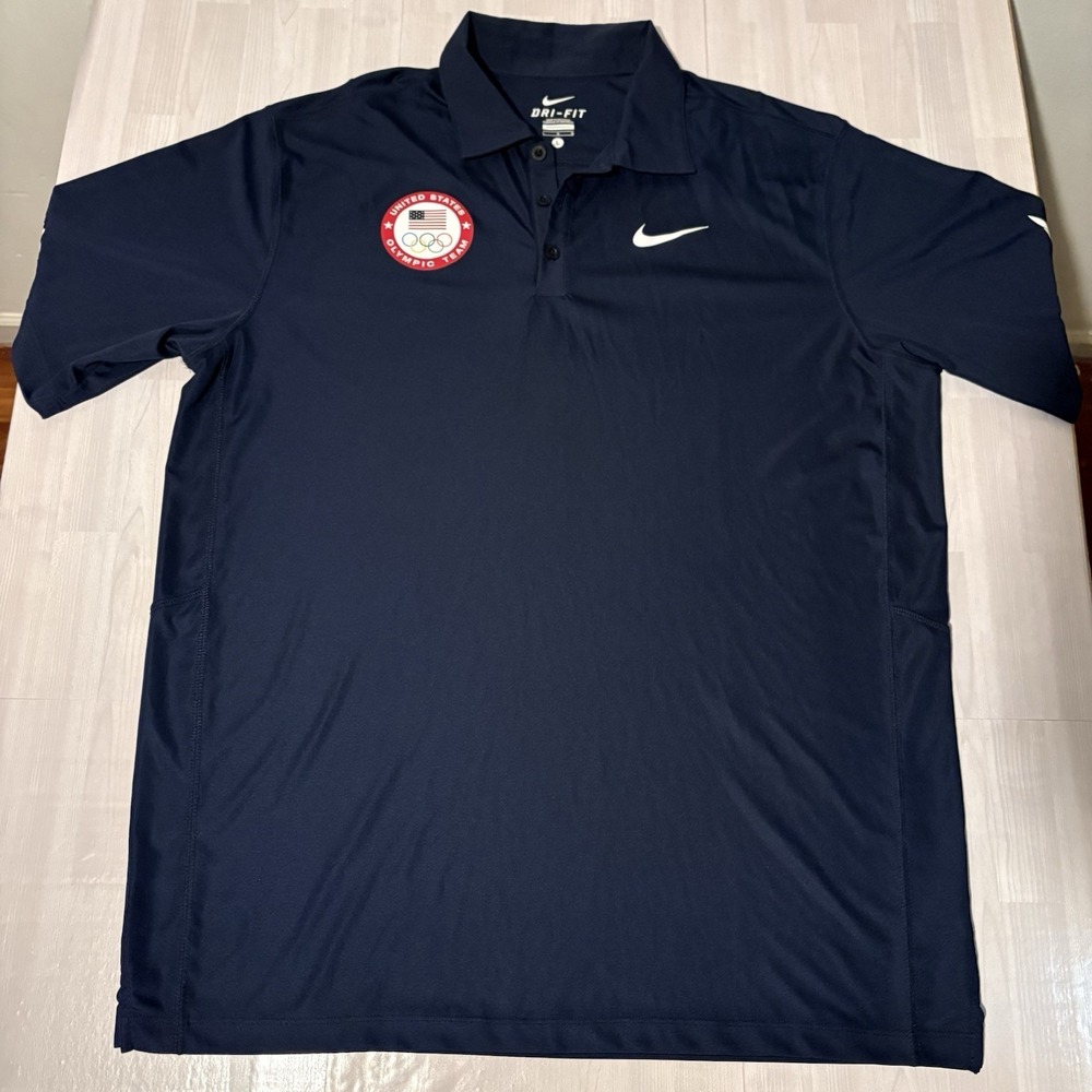Nike Dri Fit U.S. Olympic Team Men's Size L Polo Shirt Short Sleeve Navy Blue